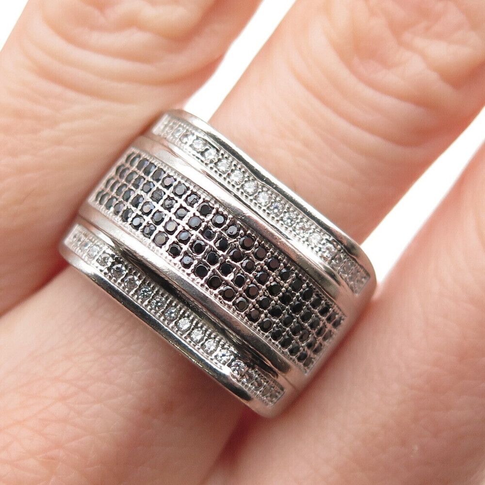 925 Sterling Silver Round-Cut Black & White C Z Ring Size 10